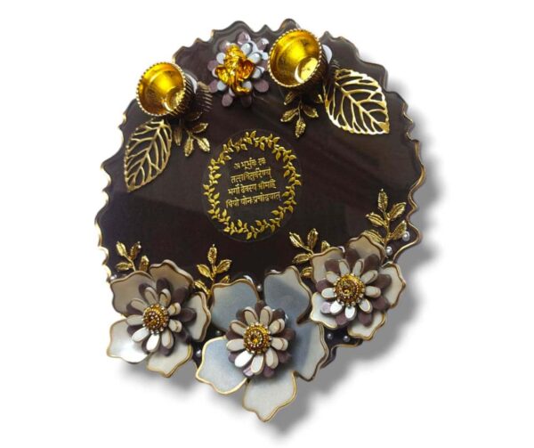 3D Flower Resin Pooja Thali- Plum - Image 5