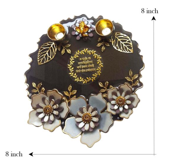 3D Flower Resin Pooja Thali- Plum - Image 4