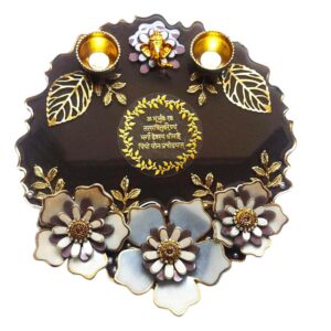 3D Flower Resin Pooja Thali- Plum