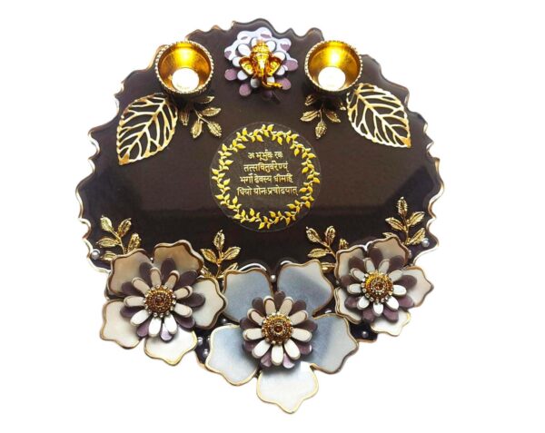 3D Flower Resin Pooja Thali- Plum