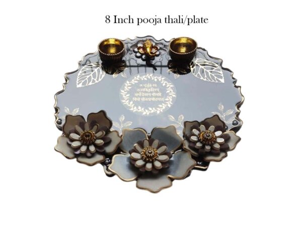 3D Flower Resin Pooja Thali- Plum - Image 3
