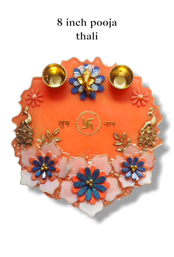Divine Elegance 3D Flower Resin Pooja Thali - Image 2