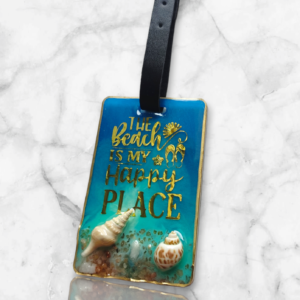 Beach Luggage Tag with Seashells, Personalized Travel ID Tag