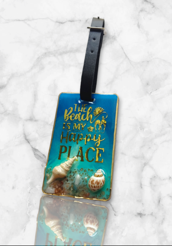 Beach Luggage Tag with Seashells, Personalized Travel ID Tag
