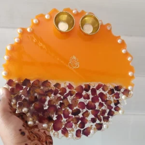 8 Inches Pooja Thali with Red Rose Petals
