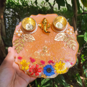 Handmade Resin Pooja Thali with Real Flower