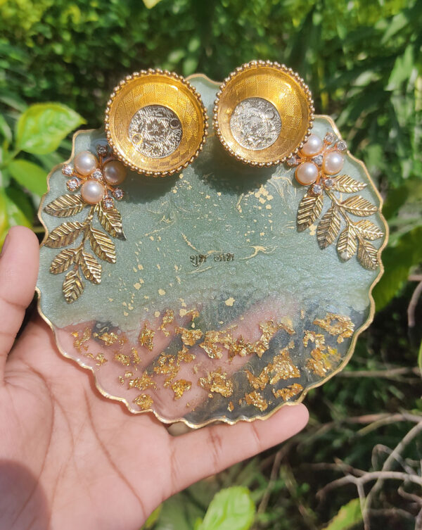 Vibrant Resin Pooja Thali- Pista Green