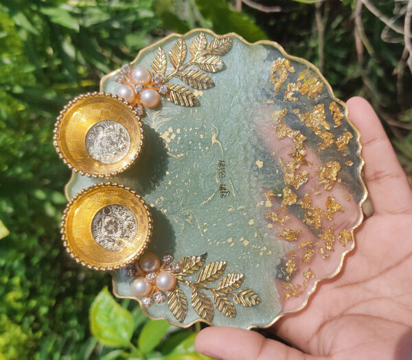Vibrant Resin Pooja Thali- Pista Green - Image 2