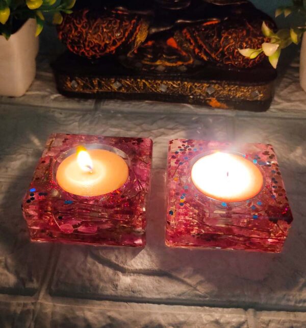 Glossy Square Tealight Holder- Set of 2 - Image 3