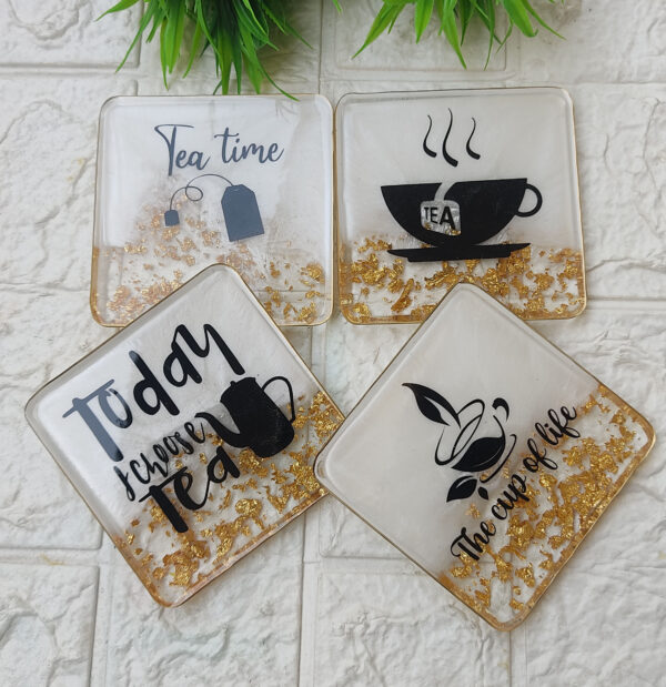 Resin Tea Coaster-Quotes for Tea Lovers( Set of 4)