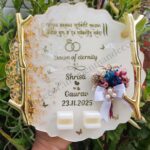 Penman™ Elegant Resin Engagement Ring Platter (off white) – 8 Inches | Handcrafted with Real Dried Flowers