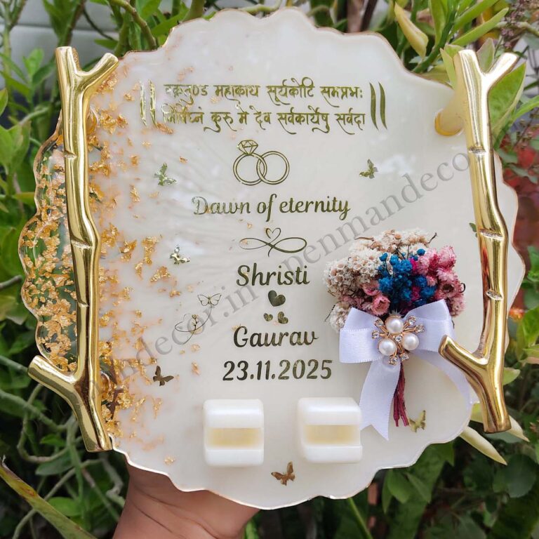 Penman™ Elegant Resin Engagement Ring Platter (off white) – 8 Inches | Handcrafted with Real Dried Flowers